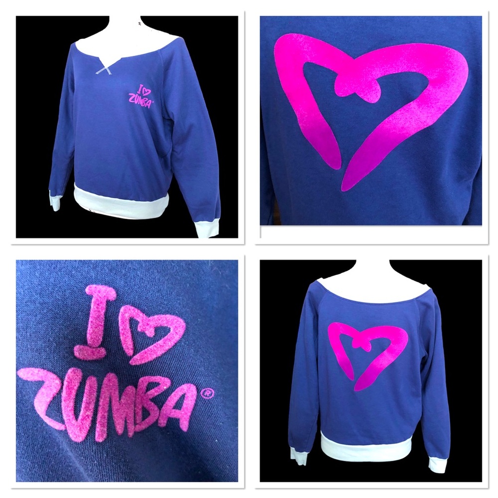 I LOVE ZUMBA Sweatshirt Heart Dance Fitness Wear L Classic RARE